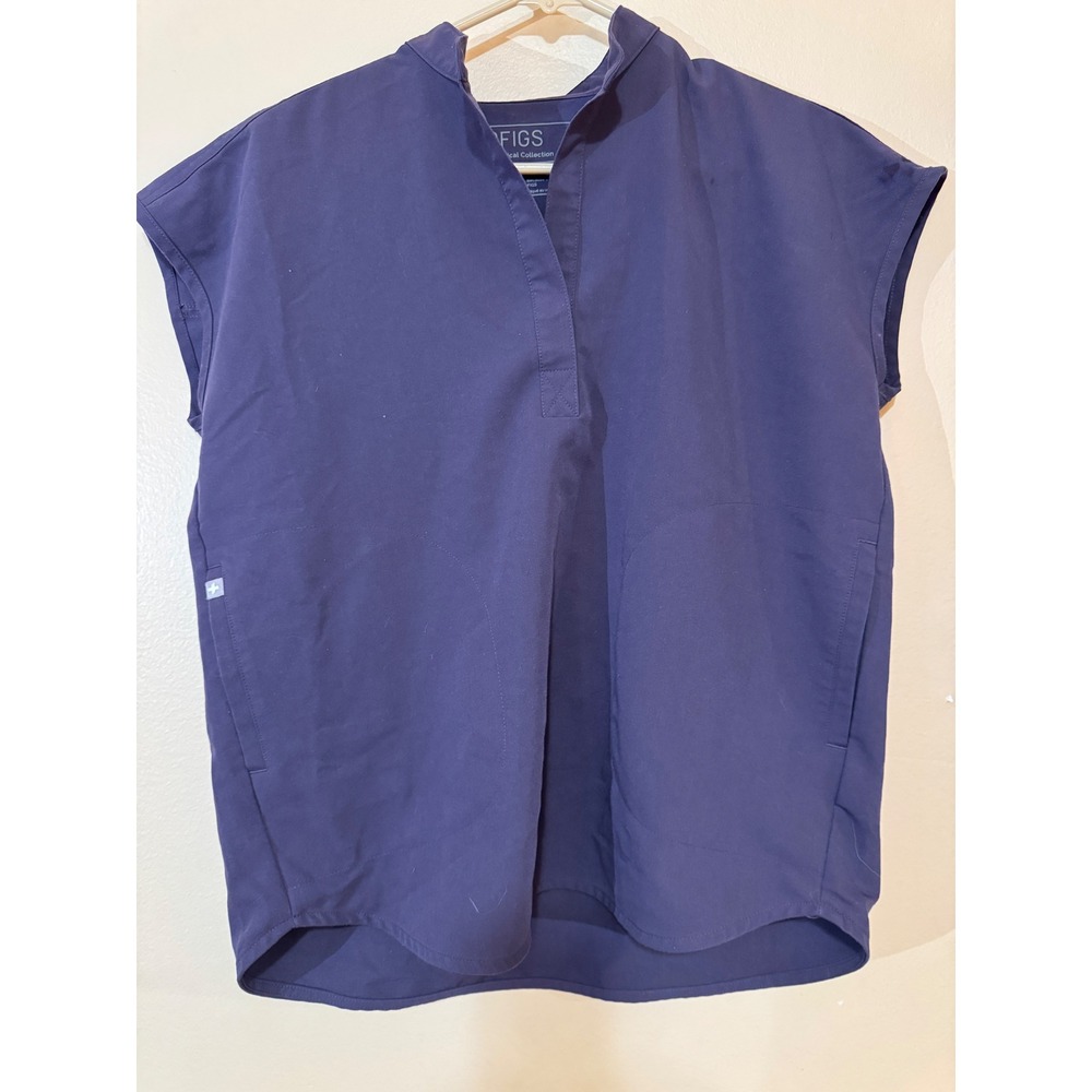 Figs Technical Collection Scrub Top Navy Blue Mandarin Collar XXS